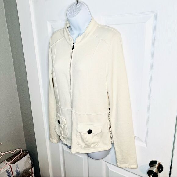 Others Follow Cleo Cream Ruffle Lace Insert Cotton Blazer Zip-Front M - Picture 8 of 13